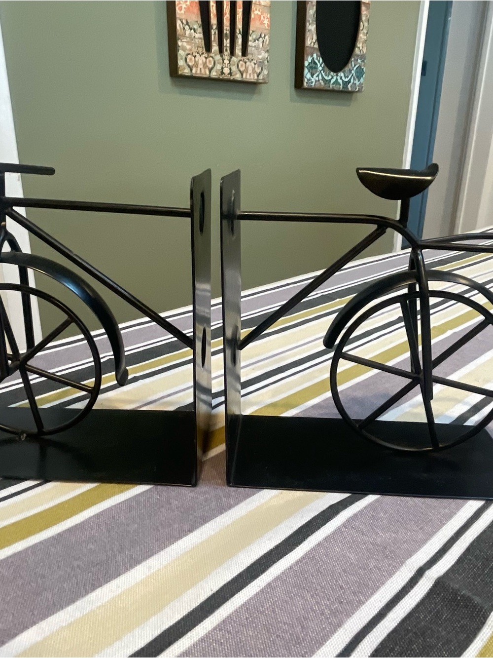 Bicycle Bookends Black Bent Metal Book Ends Industrial Farmhouse Modern
